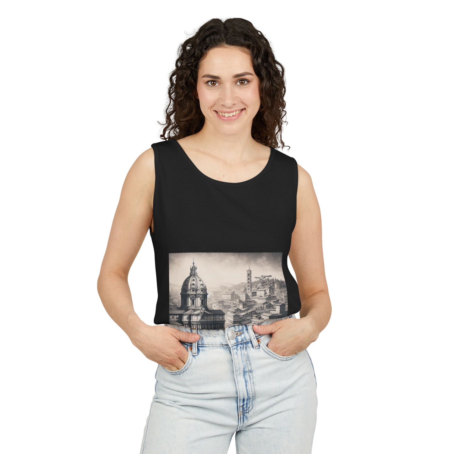 Vintage Art Scene Tank Top | Unisex Casual Wear, Summer Top, Gift for Art Lovers, Travel Enthusiasts, Unique Fashion