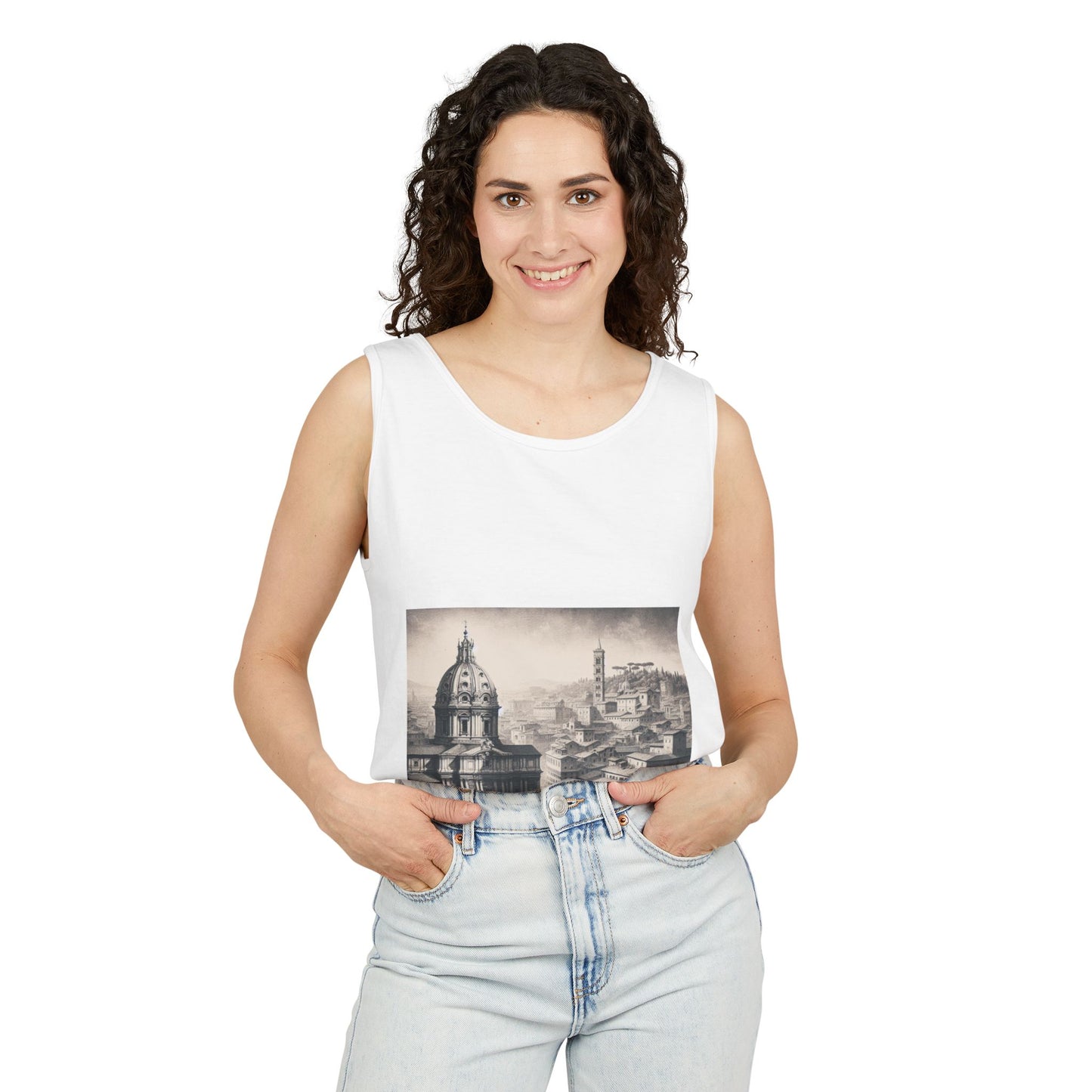 Vintage Art Scene Tank Top | Unisex Casual Wear, Summer Top, Gift for Art Lovers, Travel Enthusiasts, Unique Fashion